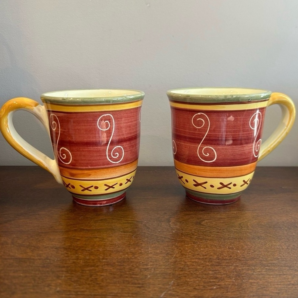 2 Pier 1 16oz Etrusco Hand Painted
Earthenware Coffee Mugs Made in Italy
No Flaw